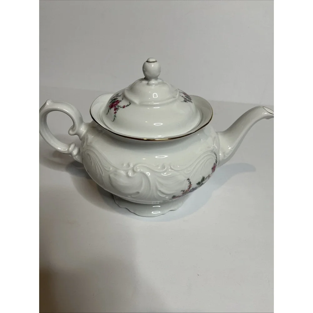 Vintage Wawel Pink Floral Pattern Teapot With Lid And Gold Trim